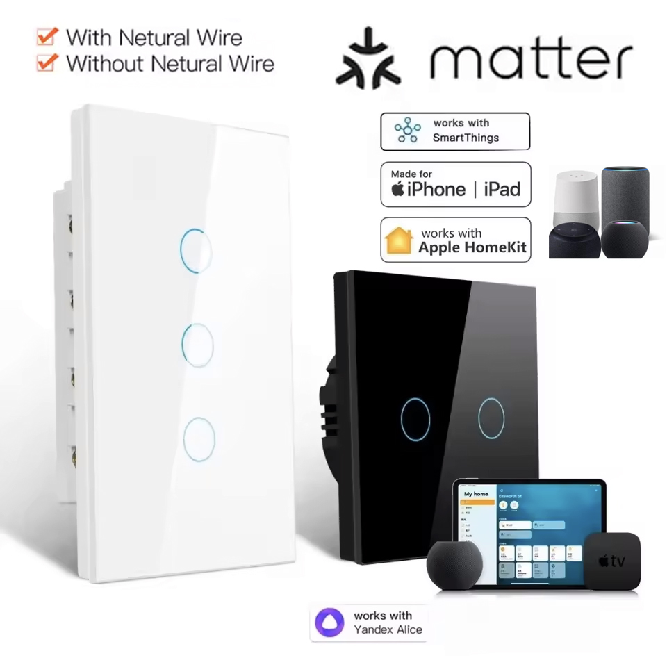 Smart Home Hub Apple - Matter WiFi Smart Switch 1/2/3/4 Gang