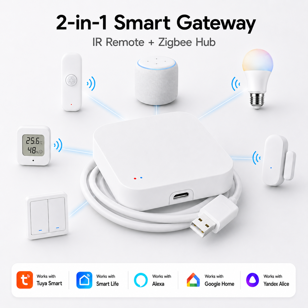 Smart Home Wifi Hub - Tuya Zigbee 3.0 Gateway IR Remote